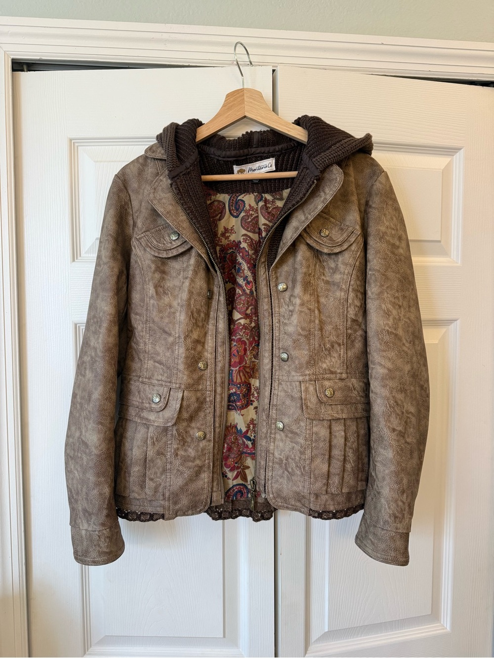 Montana Co Women's Faux Leather Wash Brown Jacket size small - Picture 1 of 10